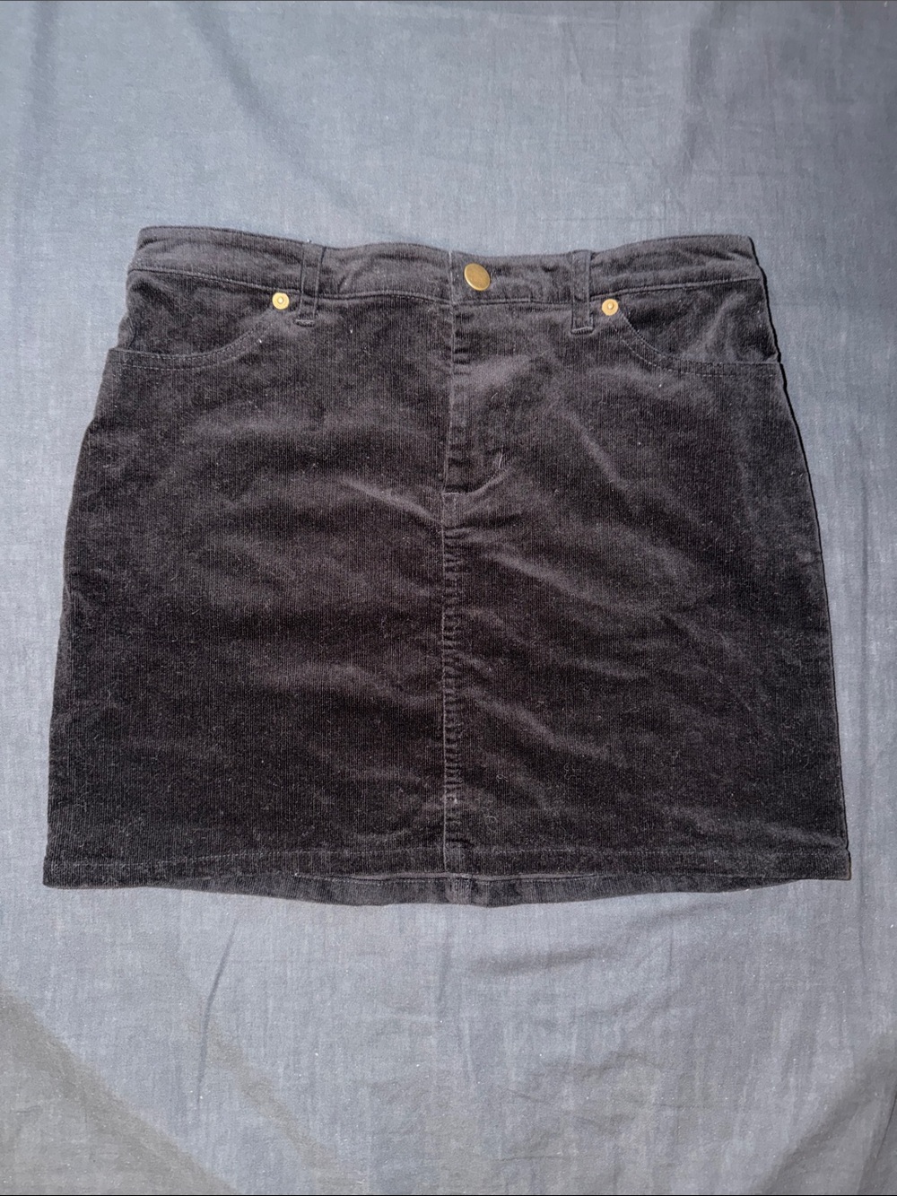 Forever 21 Black Corduroy Mini Skirt with Gold Buttons